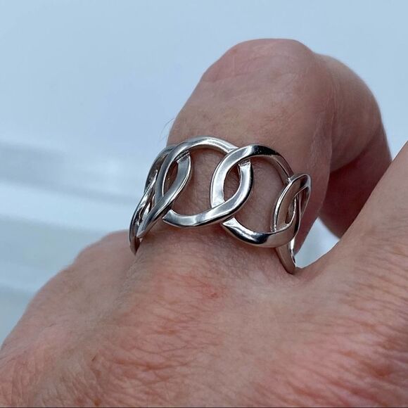 Sterling Silver Geometric Minimalist Circles Band Ring Adjustable - Picture 4 of 5